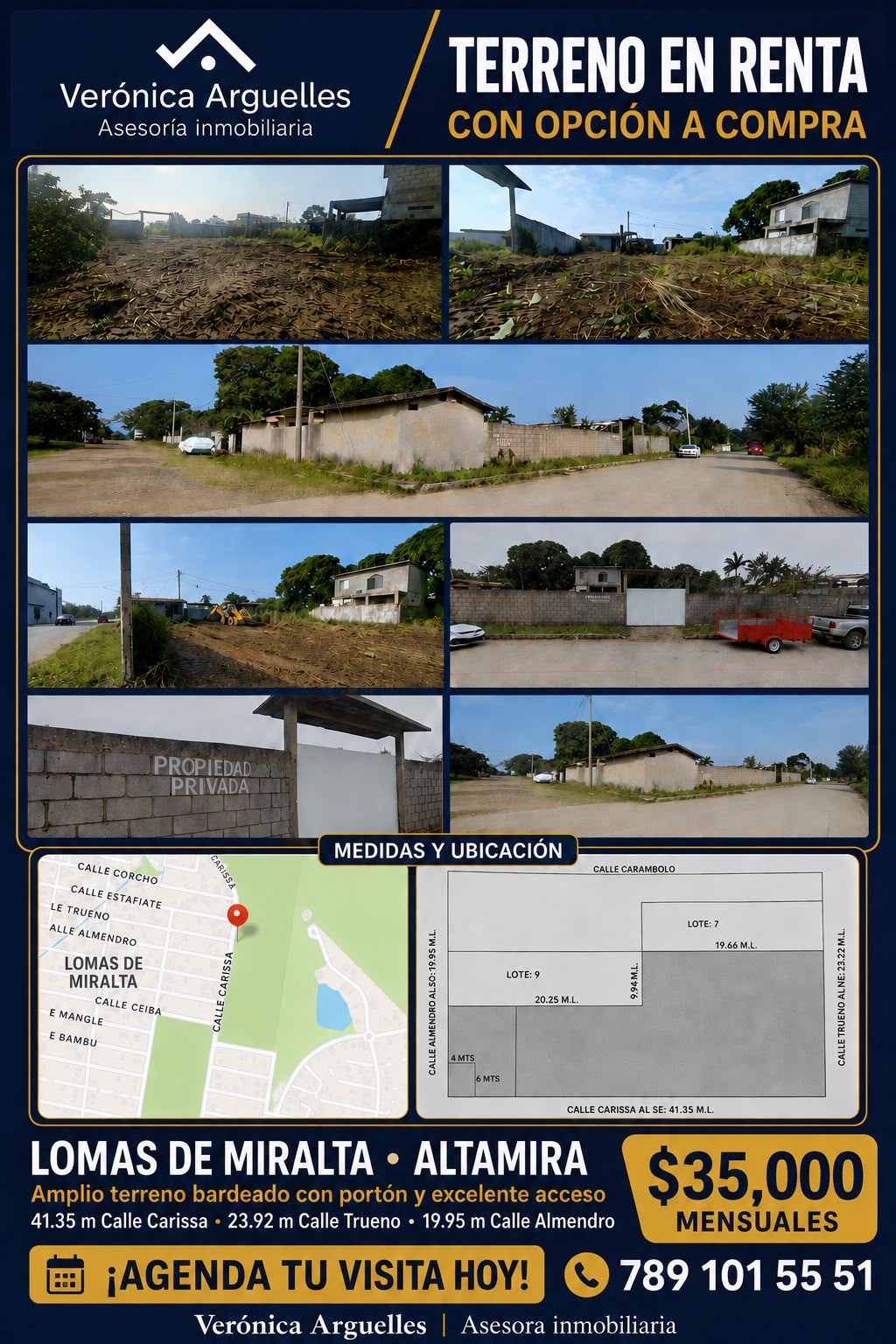 Ficha visual de terreno en renta con opción a compra